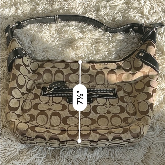 Stunning Coach Signature Beige and Brown Canvas and Leather Hobo Boat Bag - Picture 7 of 14